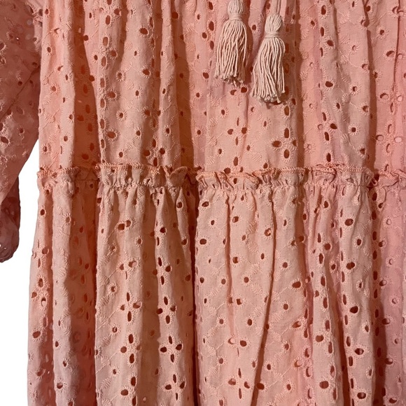 Altar'd State Pink Eyelet Ruffle Tiered Boho Flowy Top Short Mini Dress Size S - Picture 5 of 6